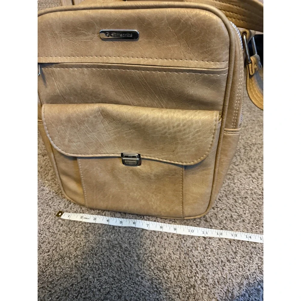 Samsonite Vintage Tan Faux Leather Crossbody Messenger Bag Retro Travel Bag